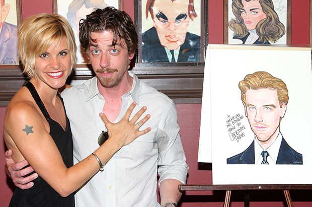 Christian Borle and his Sardi&#39;s caricature share a photo with his Broadway pal Jenn Colella (If/Then).