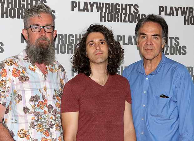 Director Les Waters and playwright Lucas Hnath pose with Playwrights Horizons Artistic Director Tim Sanford.