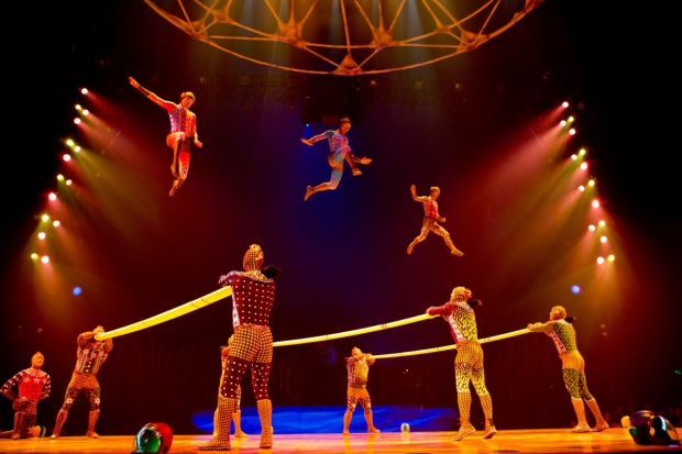 An acrobatic moment from Totem, a production of Cirque du Soleil that played New York City in 2013.