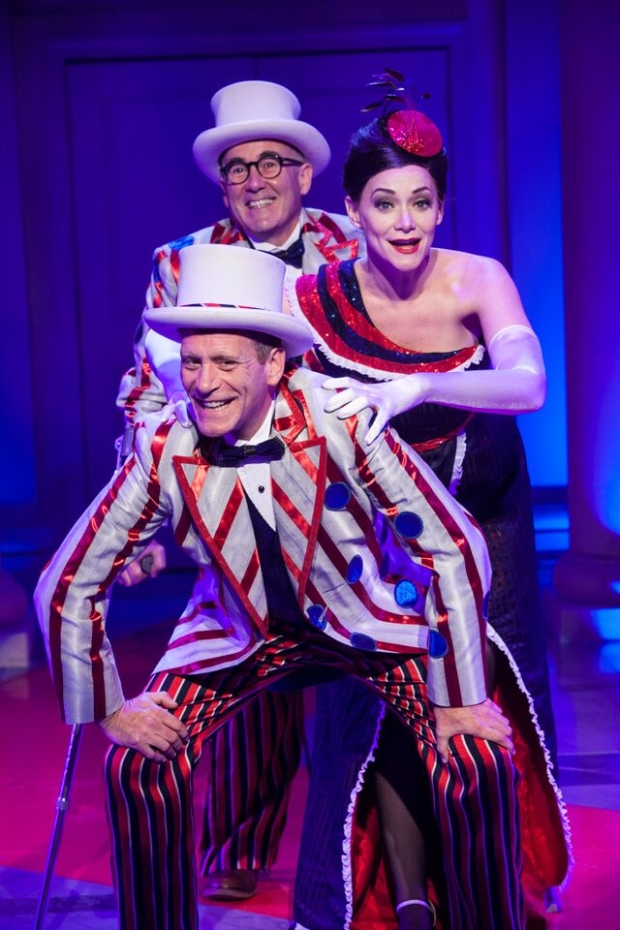 Bobby Smith as Senator Reed Chandler, Christine Sherrill as Violet Chandler, and Lawrence Redmond and Grahame Chandler in the Signature Theatre production of The Fix.