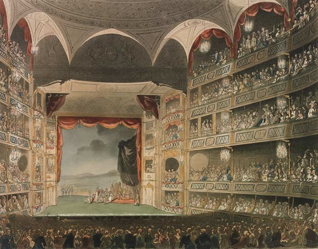Interior of Theatre Royal, Drury Lane. Plate 32 of Microcosm of London (1808) 