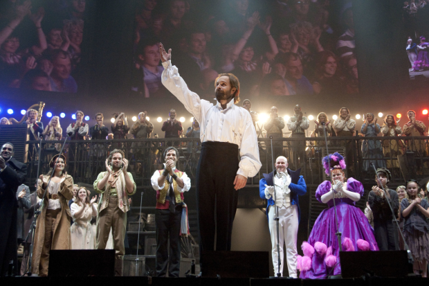 Boe taking his bow at London&#39;s O2 Arena for  his performance as Jean Valjean at the Les Misérables 25th Anniversary Concert. 