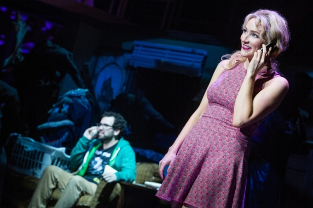 Matt Bittner and Betsy Wolfe in the world-premiere musical Up Here, directed by Alex Timbers, at La Jolla Playhouse. 