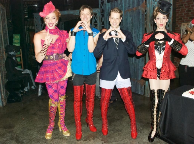 Andy Kelso (third-from-left) and the divas of Kinky Boots share their excitement at celebrating 1000 performances.