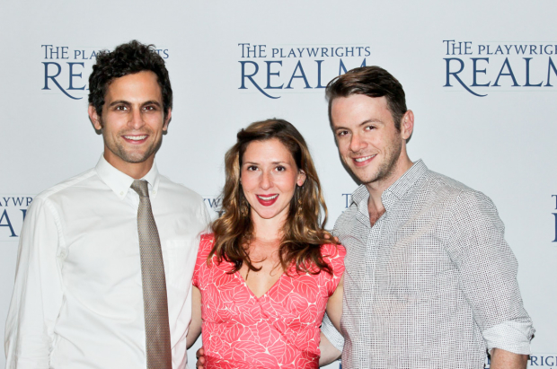 Matt Dellapina, Miriam Silverman, and Nick Westrate, the cast of A Delicate Ship, smile on opening night.
