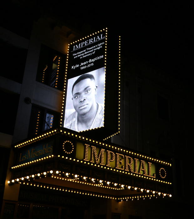 The Imperial Theatre announces the dimming of the lights in honor of Kyle Jean-Baptiste.