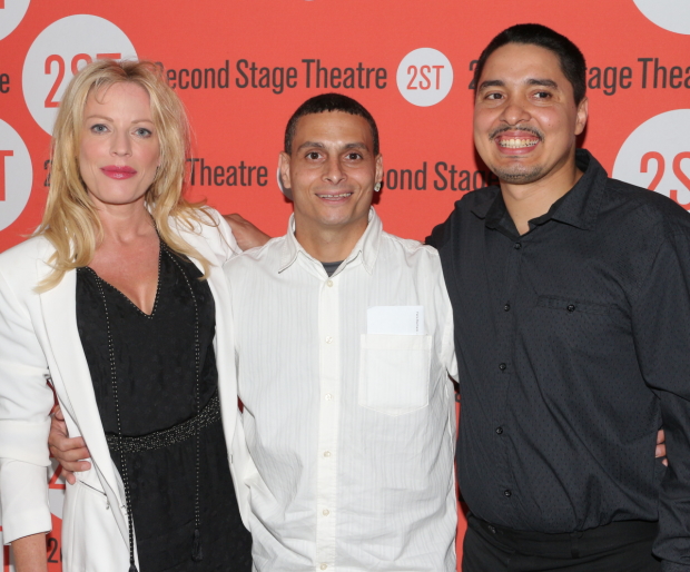 Sherie Rene Scott poses with Felix Machado and Jeffrey Rivera, two former inmates who provided &quot;additional material&quot; for Whorl Inside a Loop.