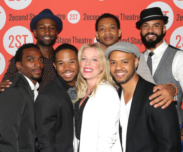 Sherie Rene Scott joins her ensemble cast of Whorl Inside a Loop for a family photo.