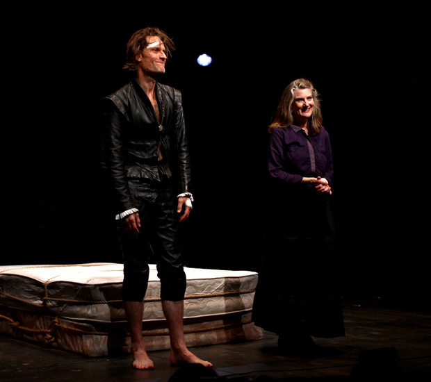 Michael Laurence and Annette O&#39;Toole take their bow in the Rattlestick Playwrights Theater production of Hamlet in Bed.