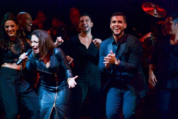 Gloria Estefan is joined by the stars of her new Broadway musical On Your Feet! Ana Villafañe (far left) and Josh Segarra (right front) at the September 14 benefit concert for Viva Broadway.
