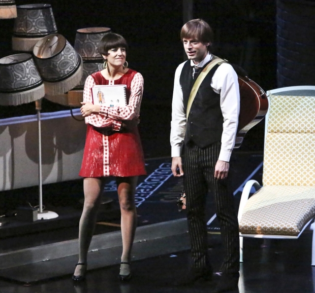 Nicole Parker as Bea and Justin Kirk as Ben in Rolin Jones&#39; These Paper Bullets! at the Geffen Playhouse.