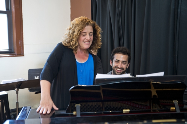 Mary Testa rehearses at the piano with music director Or Matias.