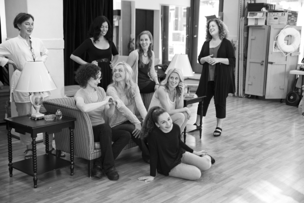 The company in rehearsal for First Daughter Suite at the Public Theater.