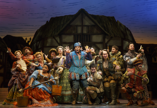 The company of Broadway&#39;s Something Rotten! at the St. James Theatre.