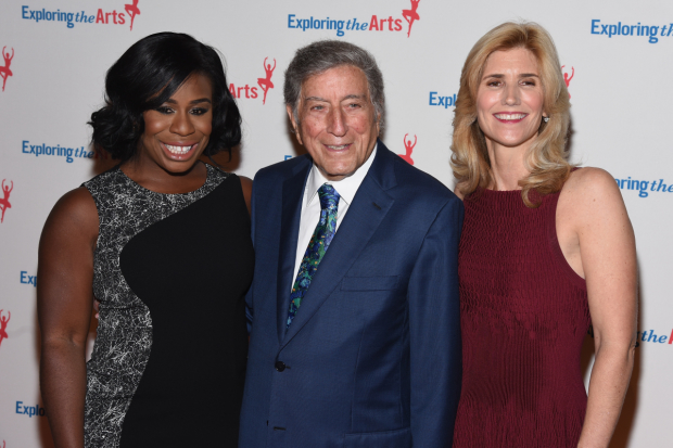 Uzo Aduba, Tony Bennett, and Susan Benedetto share a photo at the 9th annual Exploring the Arts Gala.