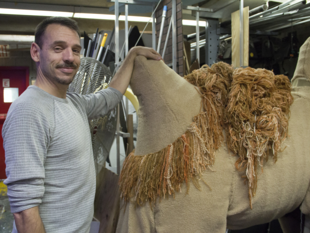 In his workshop, Basil Twist puts the finishing touches on a life-size camel puppet which will be seen in Sisters&#39; Follies.