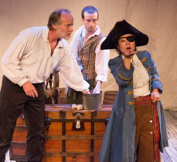 Greg Wood, David Bradley Johnson and Bi Jean Ngo in Shipwrecked! An Entertainment – The Amazing Adventures of Louis de Rougemont (as Told by Himself) at Walnut Street Theatre's Independence Studio on 3.