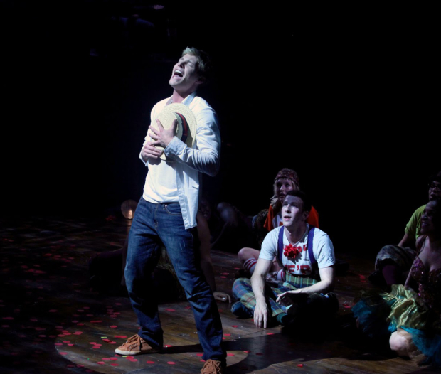 Hunter Parrish as Jesus in the 2011 Broadway revival of Godspell at the Circle in the Square Theatre.