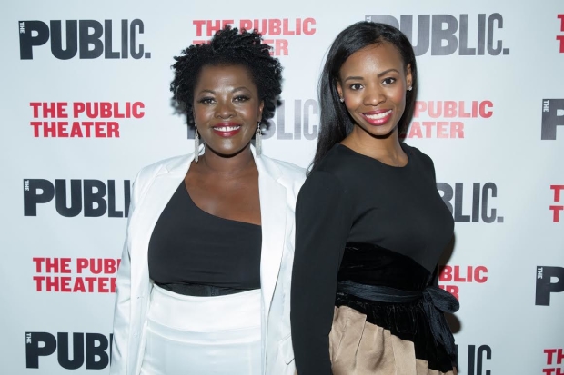 Cast members Heather Alicia Simms and Tamberla Perry toast the opening of Barbecue.