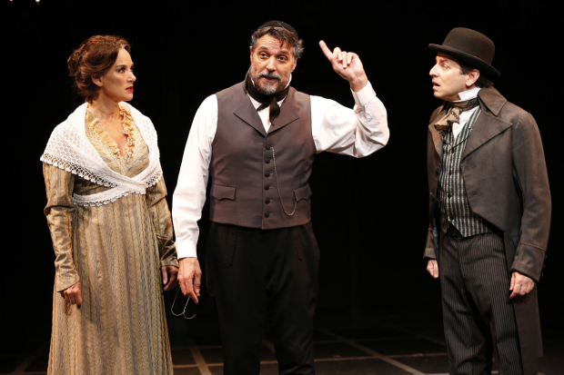 Glory Crampton as Gutele, Robert Cuccioli as Mayer Rothschild and Christopher M. Williams as Nathan in Rothschild &amp; Sons.