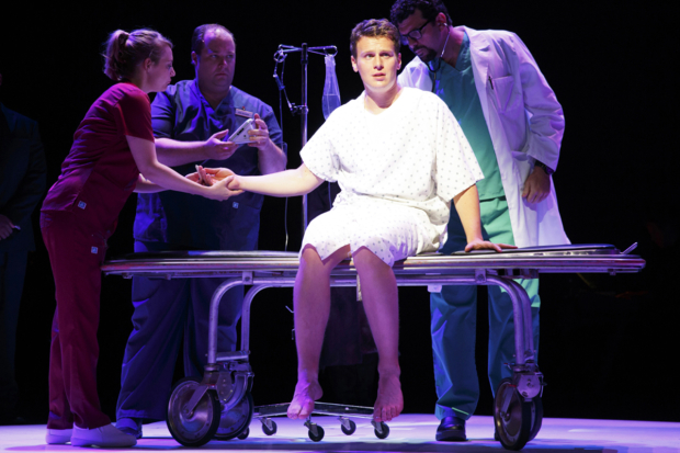 Jonathan Groff (center) starred in the Encores! Off-Center production of William Finn and James Lapine&#39;s A New Brain.