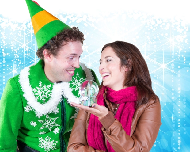 Alex Goodrich and Dara Cameron play Buddy and Jovie respectively in The Marriott Theatre&#39;s production of Elf.