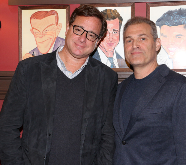 The two Pastor Gregs: incoming Hand to God star Bob Saget and departing cast member Marc Kudisch.