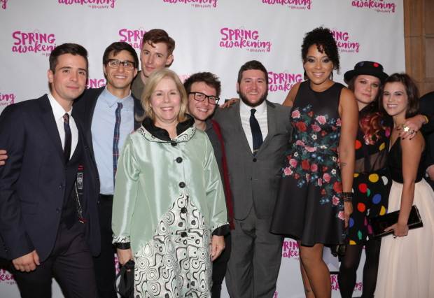 Lauren Pritchard (second-from-right) joins several other original Spring Awakening cast members at the opening night of the 2015 Broadway revival.