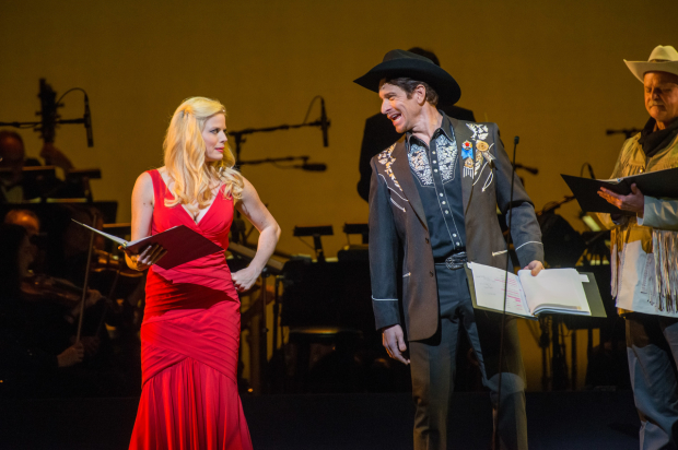 Megan Hilty and Andy Karl play Annie Oakley and Frank Butler in New York City Center&#39;s gala concert production of Annie Get Your Gun.