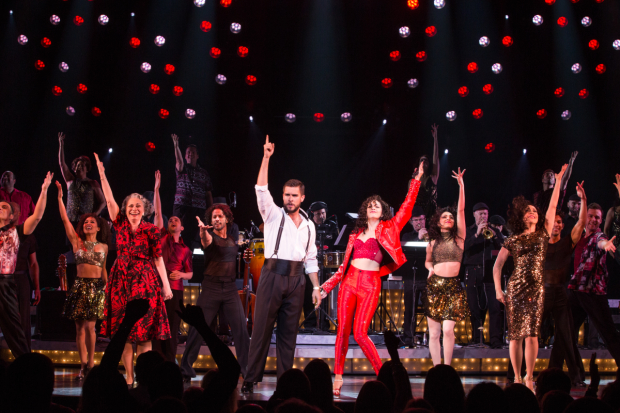 Josh Segarra and Ana Villafañe (center) lead the cast of Gloria Estefan, Emilio Estefan, and Alexander Dinelaris&#39; On Your Feet!, directed by Jerry Mitchell, at the Marquis Theatre.
