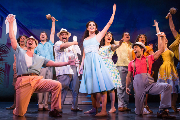 Ana Villafañe (center) leads the cast of Gloria Estefan, Emilio Estefan, and Alexander Dinelaris&#39; On Your Feet!, directed by Jerry Mitchell, at Broadway&#39;s Marquis Theatre.