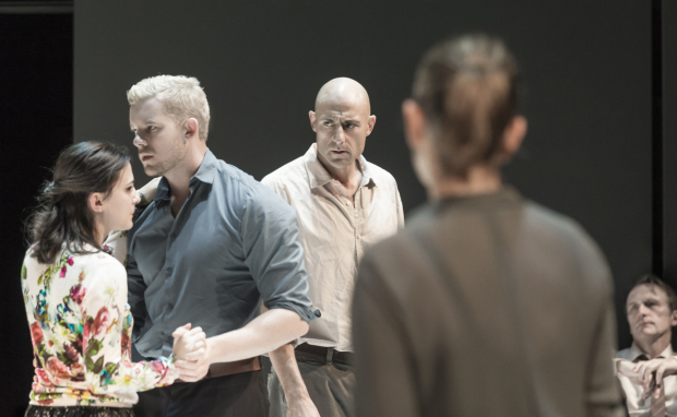 Phoebe Fox, Russell Tovey, Mark Strong, Nicola Walker, and Michael Gould star in Arthur Miller&#39;s A View From the Bridge, directed by Ivo van Hove at the Lyceum Theatre.