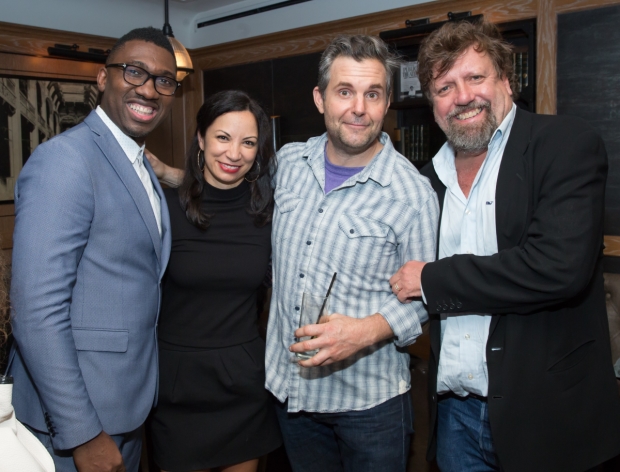 Director Kwame Kwei-Armah, Director of Special Artistic Projects Stephanie Ybarra, Lucas Caleb Rooney, and Artistic Director Oskar Eustis join in the festivities.
