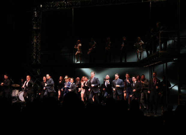 Original Jersey Boys cast members and current starts take the stage of the August Wilson Theatre for a special grand finale in honor of the show&#39;s 10th anniversary on Broadway.