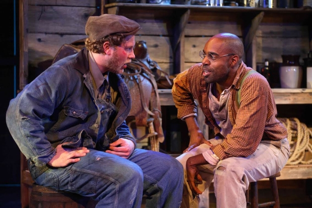 Joe Pallister and as Lennie and Chauncy Thomas as Crooks at the Bay Street Theater.