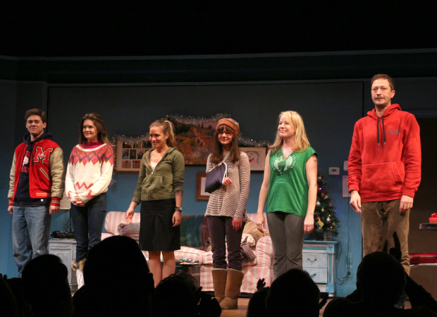 Josh Green, Meghann Fahy, Piper Perabo, Lizzy DeClement, Tasha Lawrence, and Ebon Moss-Bachrach take their bows on the opening night of Lost Girls.