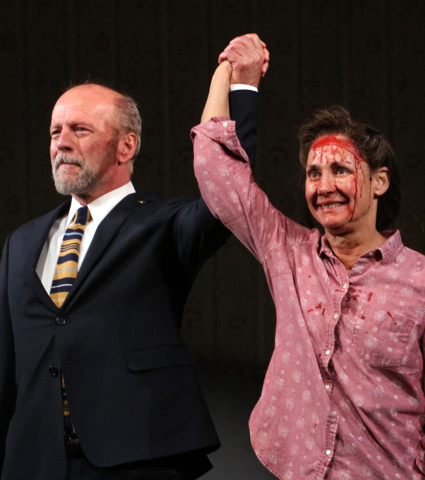 Bruce Willis and Laurie Metcalf triumphantly take their opening-night bow in Misery.