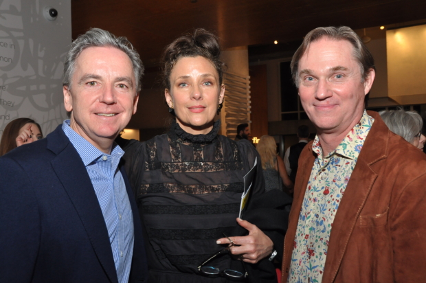 Signature Theatre Artistic Director James Houghton (left) and Incident at Vichy cast member Richard Thomas (right) pose with Arthur Miller&#39;s proud daughter, Rebecca Miller.