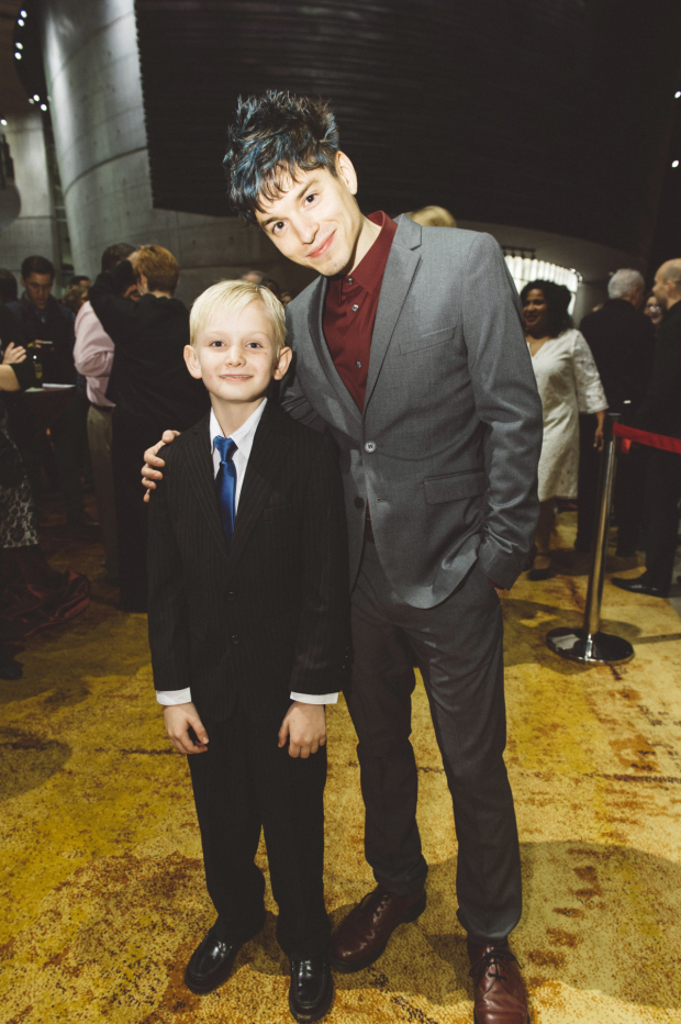 Jake Heston Miller (Oliver) and Kyle Coffman (Artful Dodger) stop for a photo at the opening of Arena Stage&#39;s Oliver!