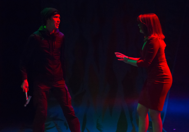 Connor Johnston and Sydney Blaxill go head to head on stage at the Flea Theater.