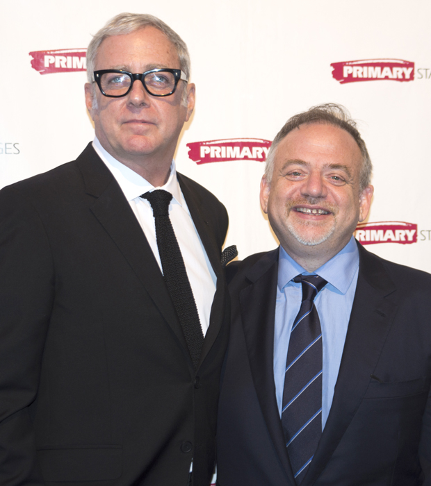Scott Wittman and Marc Shaiman receive an award from Primary Stages at the organization&#39;s annual gala on November 16.
