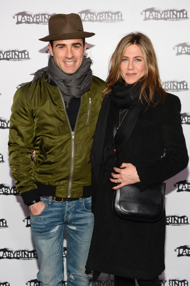Justin Theroux and Jennifer Aniston attend the Labyrinth Theater Company&#39;s 2015 Celebrity Charades gala.