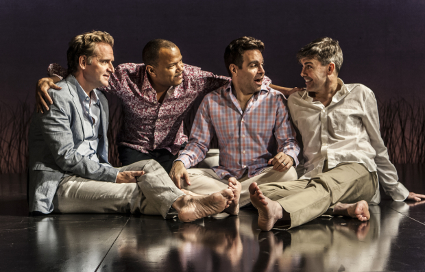 Malcolm Gets, Jerry Dixon, Mario Cantone, and Matt McGrath star in Mark Gerrard&#39;s Steve, directed by Cynthia Nixon for The New Group at the Pershing Square Signature Center. 