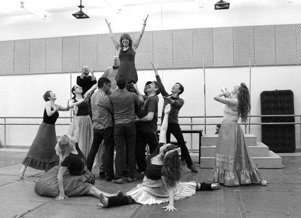 Jackie Hoffman and the stars of Transport Group&#39;s production of Once Upon a Mattress rehearse &quot;Shy.&quot;