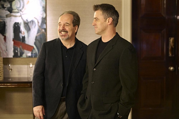 John Pankow as Merc Lapidus and Matt LeBlanc as himself in a production still from the Showtime series Episodes.