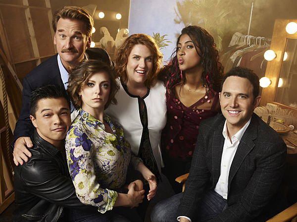 Vincent Rodriguez III, Pete Gardner, Rachel Bloom, Donna Lynne Champlin, Vella Lovell, and Santino Fontana star in Crazy Ex-Girlfriend on The CW.