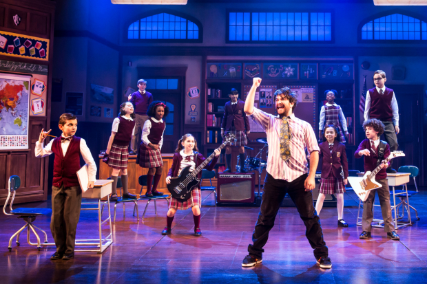 Alex Brightman leads the cast of Andrew Lloyd Webber, Glenn Slater, and Julian Fellowes&#39; School of Rock, directed by Laurence Connor, at Broadway&#39;s Winter Garden Theatre.