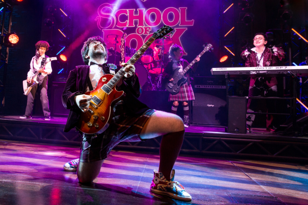 Alex Brightman leads the cast of Andrew Lloyd Webber, Glenn Slater, and Julian Fellowes&#39; School of Rock, directed by Laurence Connor, at Broadway&#39;s Winter Garden Theatre.