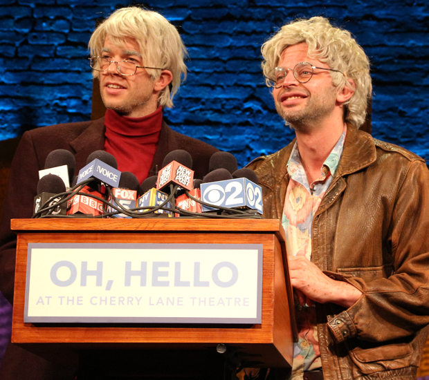 George St. Geegland (John Mulaney) and Gil Faizon (Nick Kroll) preview their new stage show, Oh, Hello Live! On (Off) Broadway.