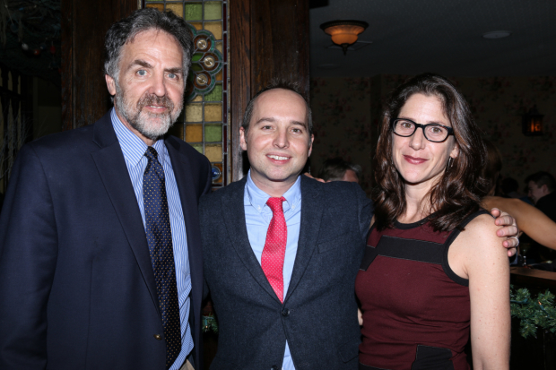 Marjorie Prime playwright Jordan Harrison is flanked by Playwrights Horizons artistic leader Tim Sanford (left) and director Anne Kauffman (right).